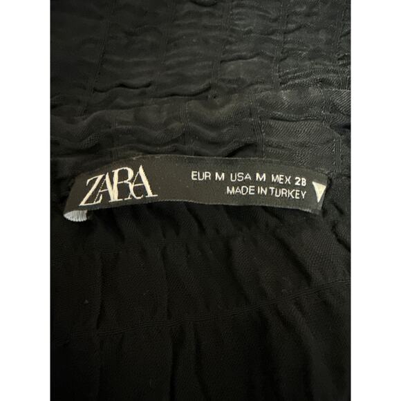 Zara Black Long Sleeve Striped Textured Collared Button Down Shirt Blouse Top M - Picture 4 of 5